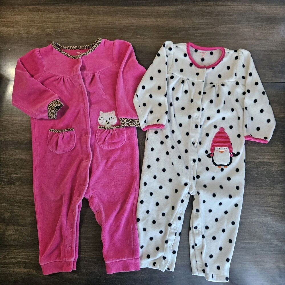 Carter's Baby Girl 24 Months Fleece Romper Footless Sleeper Pajamas Lot of 2